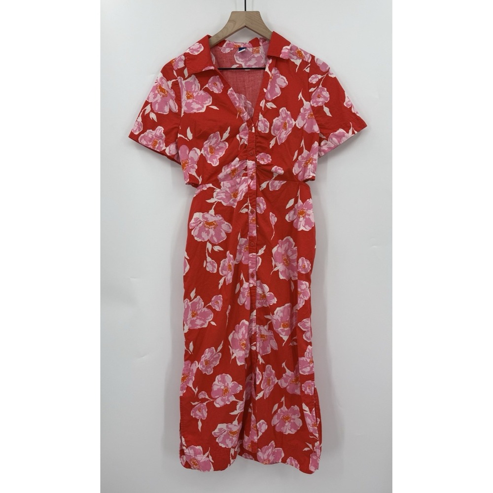 Old Navy Dress Womens Medium Red Pink Floral Cut Out TropIcal Garden Vacation